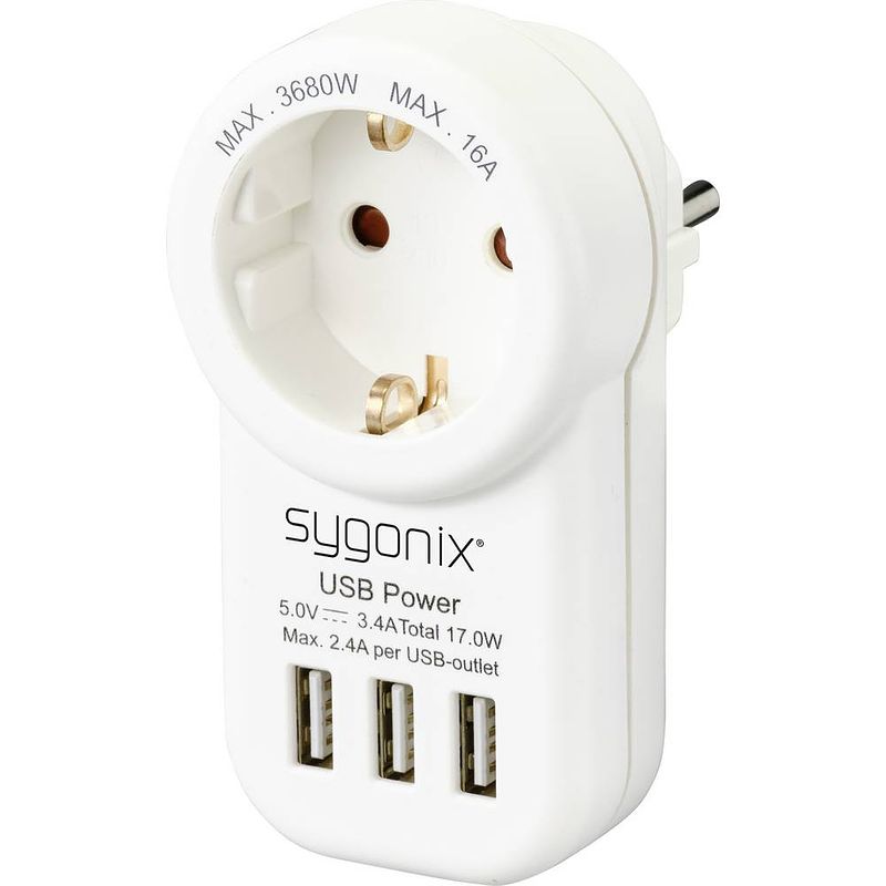 Foto van Sygonix sy-4755856 tussenstekker met usb wit