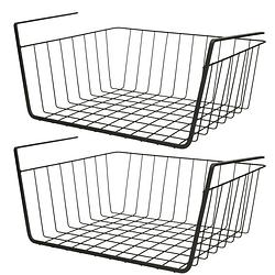 Foto van Msv kastmandje - 2x - opberg/hang mandjes - rvs - zwart - 28 x 25 x 11 cm - opbergmanden