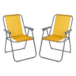 Foto van Sunnydays picnic camping/strand stoel - 4x - aluminium - inklapbaar - geel - l53 x b55 x h75 cm - campingstoelen