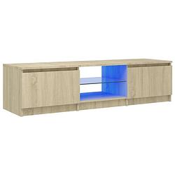 Foto van The living store tv-meubel sonoma eiken - hifi-kast 140x40x35.5 cm - led-verlichting