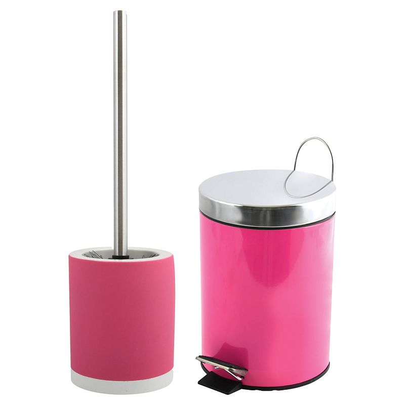 Foto van Msv badkamer accessoires set - fuchsia roze - pedaalemmer/wc-borstel - badkameraccessoireset