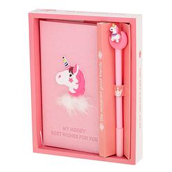 Foto van Dagboek unicorn notitieboek met pen roze - notitieboek of dagboek eenhoorn