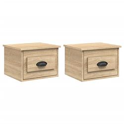 Foto van The living store wandgemonteerde sonoma eiken nachtkastjes - set van 2 - 41.5 x 36 x 28 cm - duurzaam bewerkt hout -