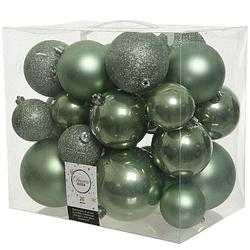 Foto van 26x kunststof kerstballen mix salie groen 6-8-10 cm kerstboom versiering/decoratie - kerstbal