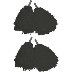 Foto van Funny fashion cheerballs/pompoms - set van 4x - zwart - met franjes en stick handgreep - 25 cm - voor kinderen - verklee