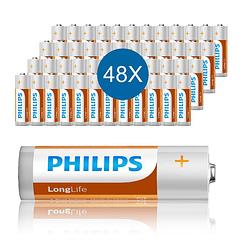 Foto van Philips aa-batterijen 48 stuks - r6 - zinkchloride technologie - 3 jaar houdbaarheid - 80% behoud van vermogen - 1.5v