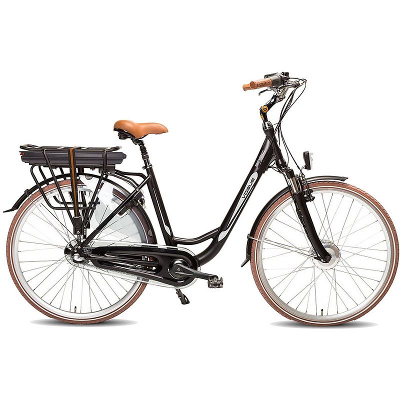 Foto van Vogue elektrische stadsfiets basic 28 inch 49 cm dames 7v rollerbrake matzwart/bruin