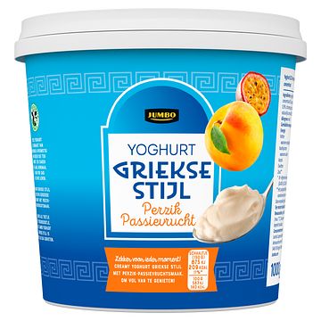 Foto van Jumbo yoghurt griekse stijl perzik passievrucht 1kg