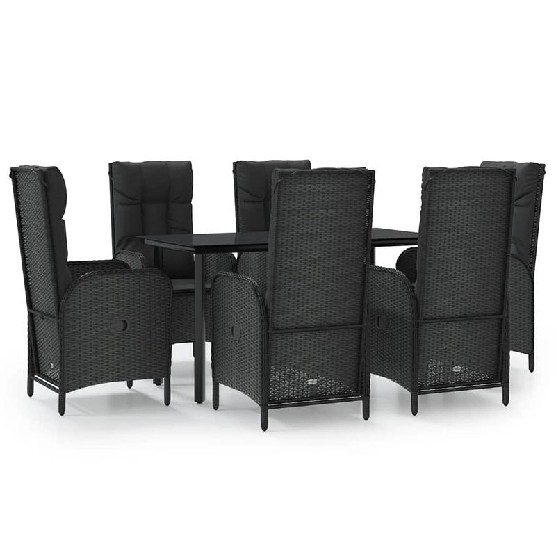 Foto van Vidaxl 7-delige loungeset met kussens poly rattan zwart