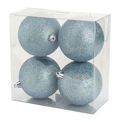 Foto van 4x stuks kunststof glitter kerstballen ijsblauw 10 cm - kerstbal