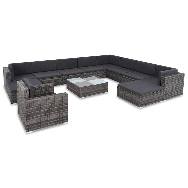 Foto van Vidaxl 12-delige loungeset met kussens poly rattan grijs