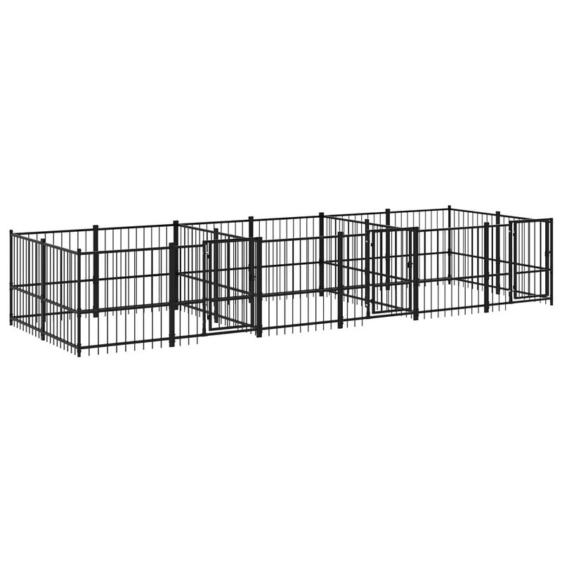 Foto van The living store hondenhok hondenkennel - 582 x 193.5 x 100 cm - zwart - gepoedercoat staal