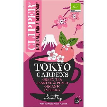 Foto van Clipper tokyo gardens green tea jasmine & peach 20 stuks 40g bij jumbo