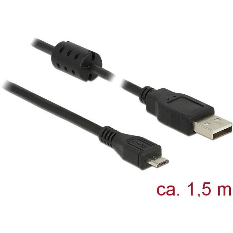 Foto van Delock usb-kabel usb 2.0 usb-a stekker, usb-micro-b stekker 1.50 m zwart met ferrietkern 84902