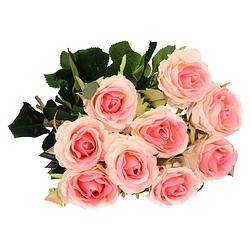Foto van Mica decorations kunstbloemen boeket roos elena - 8x - roze - 48 cm - kunststof steel - bloemen - kunstbloemen
