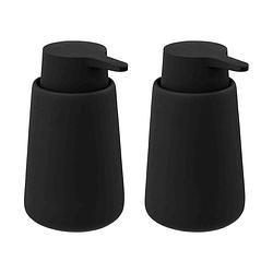 Foto van 2x stuks zeeppompjes/zeepdispensers van keramiek - zwart - 250 ml - zeeppompjes