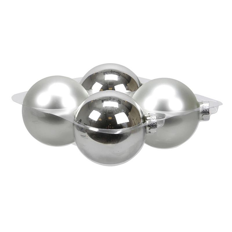 Foto van 4x stuks glazen kerstballen zilver 10 cm mat/glans - kerstbal