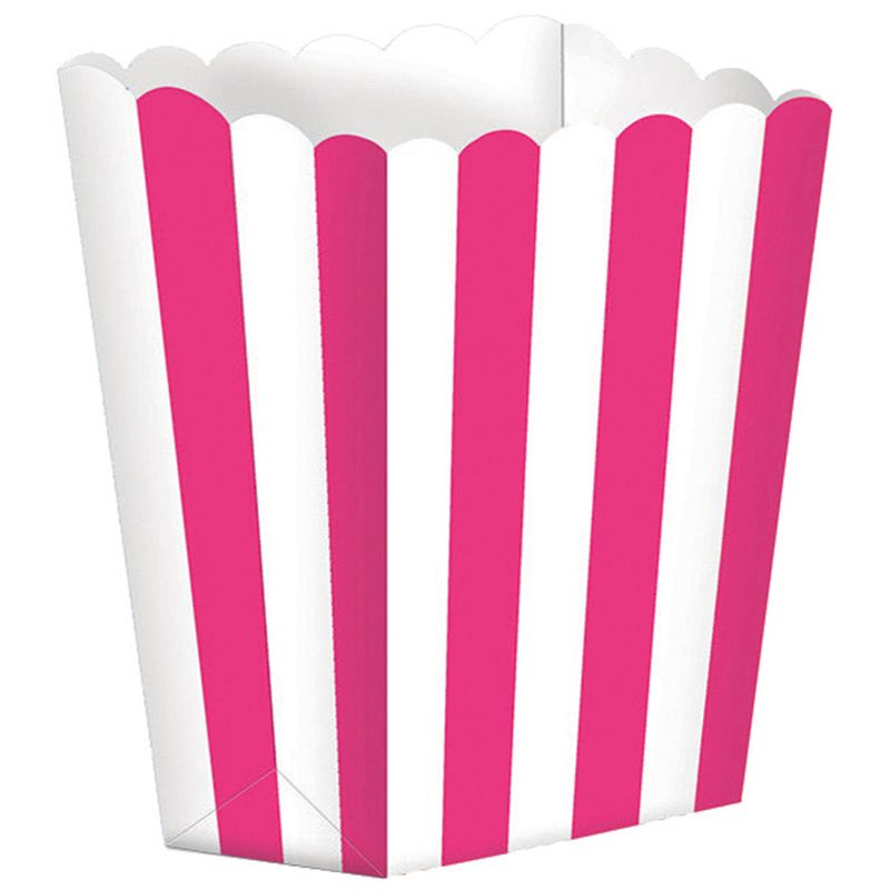 Foto van 5x stuks popcorn/snoep bakjes fuchsia roze/wit - wegwerpbakjes