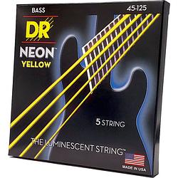 Foto van Dr strings nyb5-45 hi-def neon yellow 45-105 set 5 snaren voor elektrische basgitaar