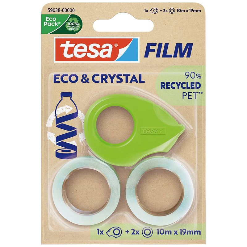 Foto van Tesa eco & crystal 59038-00000-00 tesafilm tesafilm eco & crystal transparant (l x b) 10 m x 19 mm 2 stuk(s)