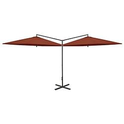 Foto van The living store dubbele parasol - polyester - stalen paal - terracotta - 600x290x260 cm