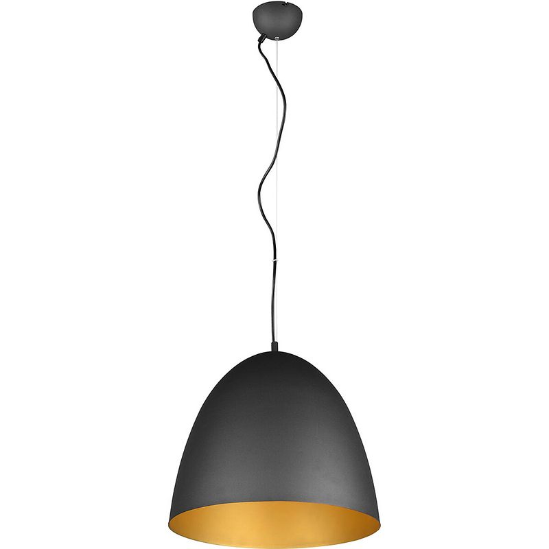 Foto van Led hanglamp - hangverlichting - trion lopez xl - e27 fitting - 1-lichts - rond - mat zwart/goud - aluminium
