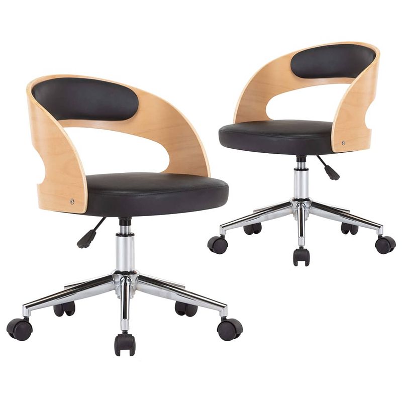 Foto van The living store eetkamerstoelen - set van 2 - zwart - kunstleer - ergonomisch design - met wieltjes - eenvoudige