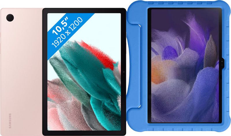 Foto van Samsung galaxy tab a8 32gb wifi roségoud + just in case kids cover blauw