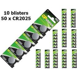 Foto van 50 stuks (10 blisters a 5st) - gp cr2025 3v lithium knoopcel batterij
