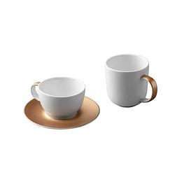 Foto van Driedelige koffie- en theeset, wit/goud - porselein - berghoff gem line