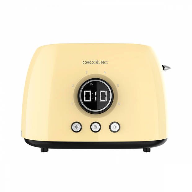 Foto van Cecotec retro broodrooster - timer - opzetstuk voor broodjes - opwarmen en ontdooien - geel