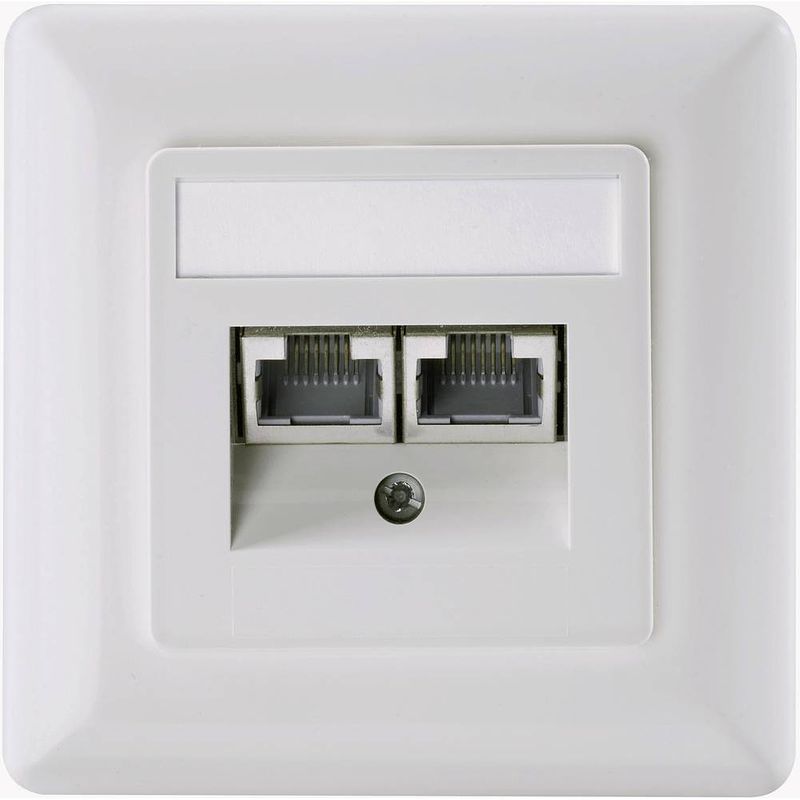 Foto van Setec 604697 netwerkdoos inbouw (in muur) inzet met centraalstuk en frame cat 6 parel-wit