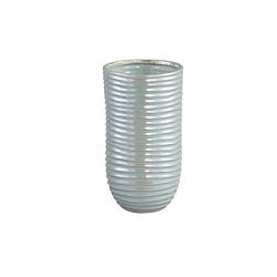 Foto van Ptmd ryll pearl shiny ceramic pot ribbed round s