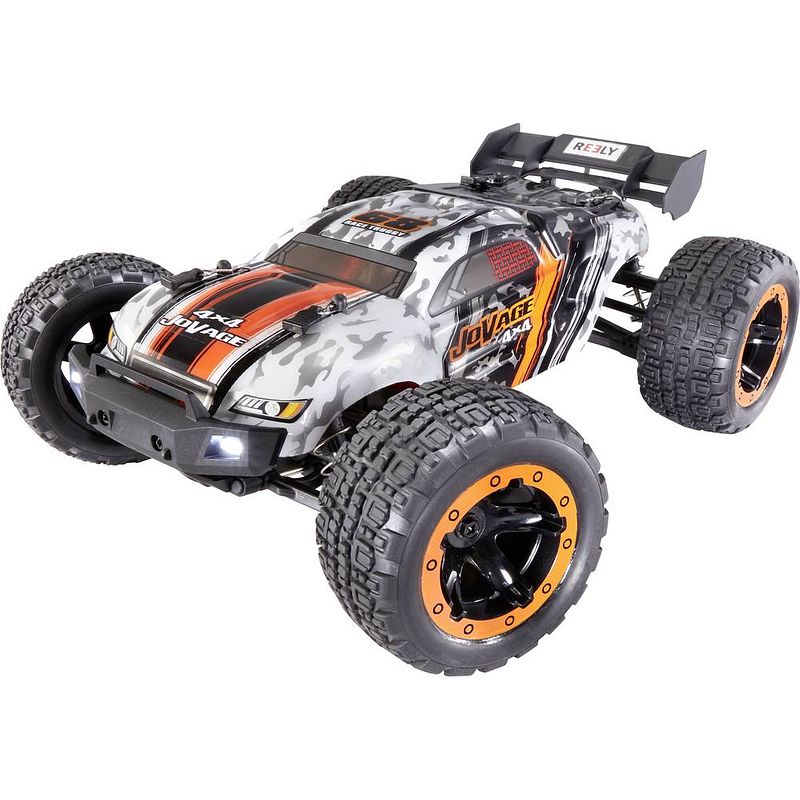 Foto van Reely jovage 4x4 oranje, wit brushed 1:16 rc modelauto voor beginners elektro truggy 4wd rtr 2,4 ghz incl. accu en lader