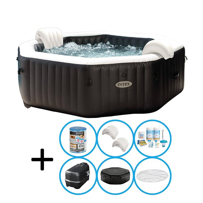 Foto van Intex - jet & bubble deluxe - jacuzzi - 218 x 71 cm - zwart - inclusief onderhoudspakket