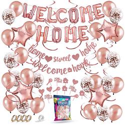 Foto van Fissaly® welkom thuis rose goud versiering - welcome home decoratie - suprise party - inclusief ballonnen & accessoires