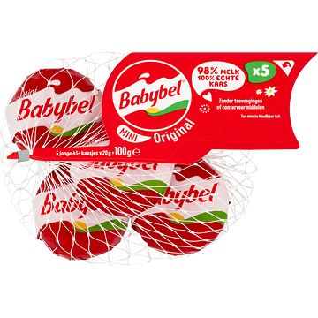 Foto van Mini babybel jonge 45+ kaas tussendoortje 5 x 20g bij jumbo