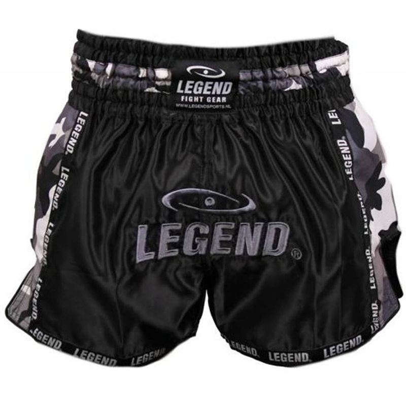 Foto van Legend sports kickboksshort camo unisex satijn zwart/grijs mt xs