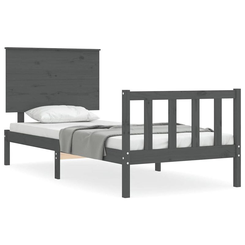 Foto van The living store bedframe - massief grenenhout - grijs - 205.5 x 95.5 x 82.5 cm - 90 x 200 cm