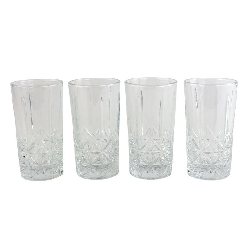 Foto van Orange85 waterglazen - longdrink - set van 4 - stevig - sierlijk - glazen - water - drinken - reliëf - 4 stuks