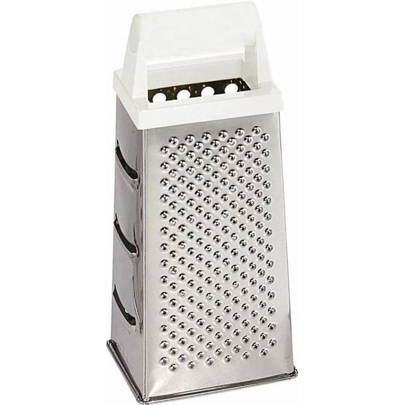 Foto van Rvs - zilver rasp met 4 verschillende raspbladen voor kaas en groente multi grater - keuken multi rasp 24 cm - 10.5x 8.5