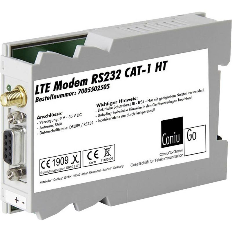 Foto van Coniugo coniugo lte gsm modem rs232 hutschiene cat 1 lte-modem 12 v/dc functie: alarmeren