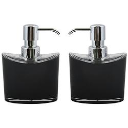 Foto van Msv zeeppompje/dispenser aveiro - 2x - ps kunststof - zwart/zilver - 11 x 14 cm - 260 ml - zeeppompjes