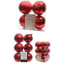 Foto van Kerstversiering kunststof kerstballen rood 6-8-10 cm pakket van 22x stuks - kerstbal