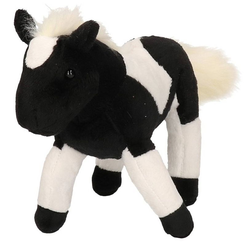 Foto van Pluche zwart/witte paarden knuffel 26 cm speelgoed - knuffel boederijdieren