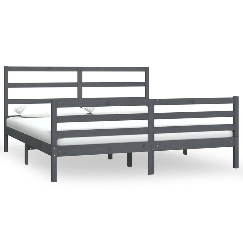 Foto van The living store houten bedframe - grijs - 205.5 x 185.5 x 100 cm - geschikt voor 180 x 200 cm matras