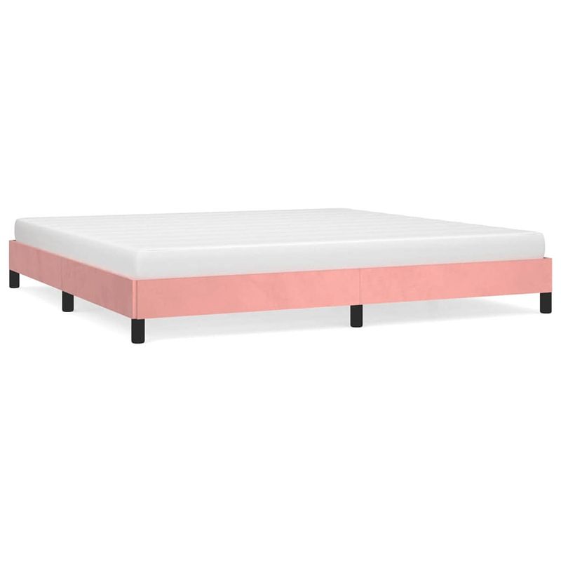 Foto van The living store bedframe fluweel - roze - 203x203x25cm - ondersteunende poten - multiplex lattenbodem