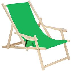 Foto van Ligbed strandstoel ligstoel verstelbaar armleuningen beukenhout handgemaakt groen