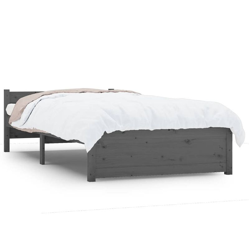 Foto van The living store houten bedframe - grijs - 205.5x95.5x51 cm - massief grenenhout - multiplex lattenbodem