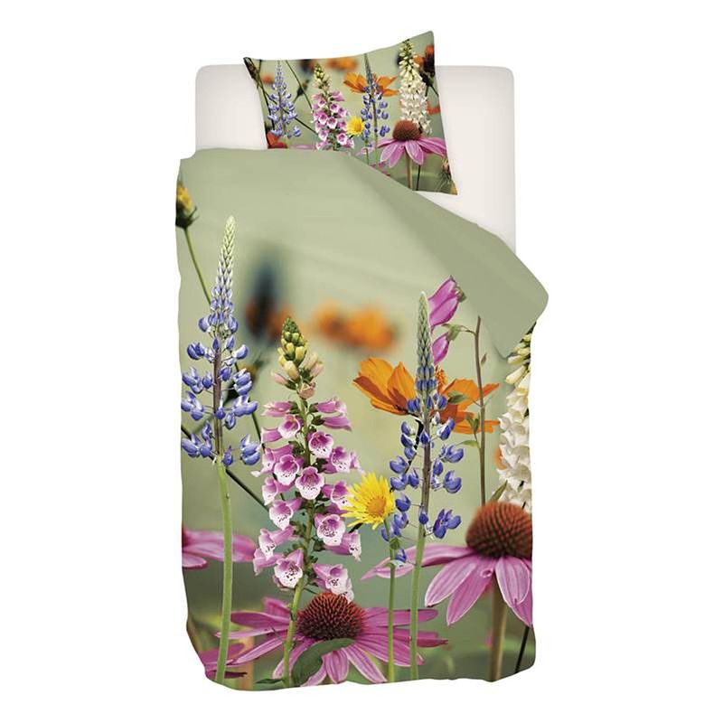 Foto van Snoozing foxglove - flanel - dekbedovertrek - eenpersoons - 140x200/220 cm - groen